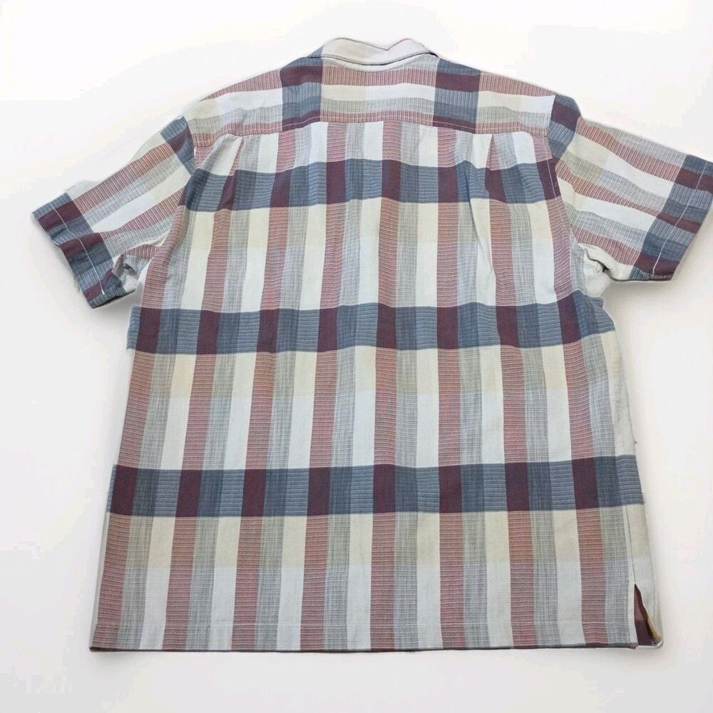 Tommy Bahama Shirt Large Collard Plaid Silk Blend Two Pockets w/Buttons Sailfish - Picture 2 of 14